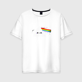 Женская футболка хлопок Oversize с принтом Kawaii Pink Floyd в городе Новоалтайск, 100% хлопок | свободный крой, круглый ворот, спущенный рукав, длина до линии бедер
 | anime | аниме | выстрел | лапочка | логотип | луч | милый | мимими | музыка | пистолет | прелесть | призма | радуга | рок | свет | треугольник