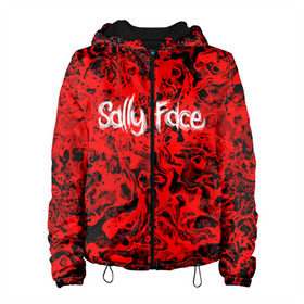 Женская куртка 3D с принтом Sally Face Bloody в городе Новоалтайск, ткань верха — 100% полиэстер, подклад — флис | прямой крой, подол и капюшон оформлены резинкой с фиксаторами, два кармана без застежек по бокам, один большой потайной карман на груди. Карман на груди застегивается на липучку | cтикер | game | larry | mask | new | sally face | sf | ангел | без маски | гизмо | девид | девочка | игра | казнь | компьютер | кровь | лари | ларри | лицемер | логотип | мальчик | маска | молнии | мрачная | на лице | надпись