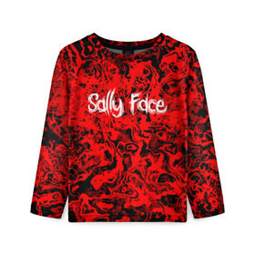 Детский лонгслив 3D с принтом Sally Face Bloody в городе Новоалтайск, 100% полиэстер | длинные рукава, круглый вырез горловины, полуприлегающий силуэт
 | cтикер | game | larry | mask | new | sally face | sf | ангел | без маски | гизмо | девид | девочка | игра | казнь | компьютер | кровь | лари | ларри | лицемер | логотип | мальчик | маска | молнии | мрачная | на лице | надпись