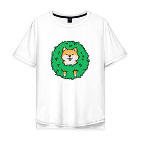 Мужская футболка хлопок Oversize с принтом Bush Shiba Inu в городе Новоалтайск, 100% хлопок | свободный крой, круглый ворот, “спинка” длиннее передней части | акита | аниме | зелень | китай | куст | милый | пес | песик | собака | собачка | щенок | япония