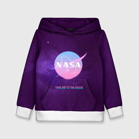 Детская толстовка 3D с принтом NASA. Take me to the Moon в городе Новоалтайск, 100% полиэстер | двухслойный капюшон со шнурком для регулировки, мягкие манжеты на рукавах и по низу толстовки, спереди карман-кенгуру с мягким внутренним слоем | administration | aeronautics | brand | logo | nasa | national | oldschool | space | usa | исследование | космос | лого | наса | национальное | олдскул | сша | управление