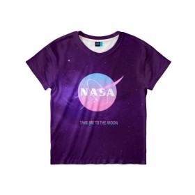 Детская футболка 3D с принтом NASA. Take me to the Moon в городе Новоалтайск, 100% гипоаллергенный полиэфир | прямой крой, круглый вырез горловины, длина до линии бедер, чуть спущенное плечо, ткань немного тянется | Тематика изображения на принте: administration | aeronautics | brand | logo | nasa | national | oldschool | space | usa | исследование | космос | лого | наса | национальное | олдскул | сша | управление