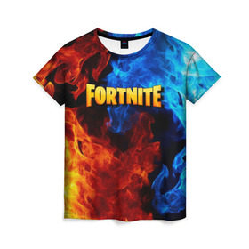 Женская футболка 3D с принтом FORTNITE в городе Новоалтайск, 100% полиэфир ( синтетическое хлопкоподобное полотно) | прямой крой, круглый вырез горловины, длина до линии бедер | fortnite | битва | игра | компьютерная игра | королевская | надпись | огонь | пламя | симулятор | фортнайт