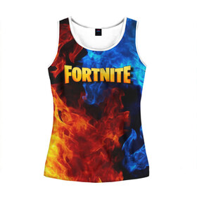 Женская майка 3D с принтом FORTNITE в городе Новоалтайск, 100% полиэстер | круглая горловина, прямой силуэт, длина до линии бедра | fortnite | битва | игра | компьютерная игра | королевская | надпись | огонь | пламя | симулятор | фортнайт