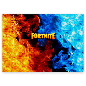 Поздравительная открытка с принтом FORTNITE в городе Новоалтайск, 100% бумага | плотность бумаги 280 г/м2, матовая, на обратной стороне линовка и место для марки
 | fortnite | битва | игра | компьютерная игра | королевская | надпись | огонь | пламя | симулятор | фортнайт
