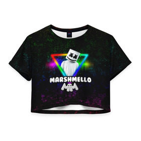 Женская футболка 3D укороченная с принтом Marshmello в городе Новоалтайск, 100% полиэстер | круглая горловина, длина футболки до линии талии, рукава с отворотами | christopher | comstock | dj | dotcom | friends | marshmallow | marshmello | usa | диджей | друзья | комсток | крис | маршмэллоу | продюсер | сша