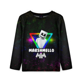 Детский лонгслив 3D с принтом Marshmello в городе Новоалтайск, 100% полиэстер | длинные рукава, круглый вырез горловины, полуприлегающий силуэт
 | christopher | comstock | dj | dotcom | friends | marshmallow | marshmello | usa | диджей | друзья | комсток | крис | маршмэллоу | продюсер | сша