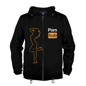 Мужская ветровка 3D с принтом Pornhub (neon girl) в городе Новоалтайск, 100% полиэстер | подол и капюшон оформлены резинкой с фиксаторами, два кармана без застежек по бокам, один потайной карман на груди | brazzers | видео | девушка | любовь | неон | свечение | силуэт | фигура | хаб | чувства
