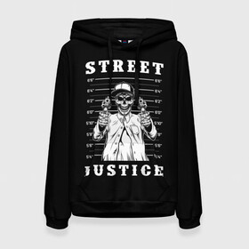 Женская толстовка 3D с принтом Street justice в городе Новоалтайск, 100% полиэстер  | двухслойный капюшон со шнурком для регулировки, мягкие манжеты на рукавах и по низу толстовки, спереди карман-кенгуру с мягким внутренним слоем. | justice | s | skeleton | skull | street | банда | бандана | бандит | бейсболка | графика | иллюстрация | картинка | мода | надпись | оружие | пистолеты | платок | револьверы | рисунок | символ | скелет | справедливость