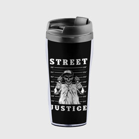 Термокружка-непроливайка с принтом Street justice в городе Новоалтайск, внутренняя часть — пищевой пластик, наружная часть — прозрачный пластик, между ними — полиграфическая вставка с рисунком | объем — 350 мл, герметичная крышка | justice | s | skeleton | skull | street | банда | бандана | бандит | бейсболка | графика | иллюстрация | картинка | мода | надпись | оружие | пистолеты | платок | револьверы | рисунок | символ | скелет | справедливость