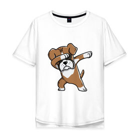 Мужская футболка хлопок Oversize с принтом DAB Dog в городе Новоалтайск, 100% хлопок | свободный крой, круглый ворот, “спинка” длиннее передней части | amimals | best | dab | dabbig | dance | dog | doggy | freedom | hip hop | music | rap | woof | волк | гав | даб | даббинг | друг | животные | крутой | лучший | мопс | музыка | овчарка | пёс | песик | питомец | рэп | рэпер | свобода | собака