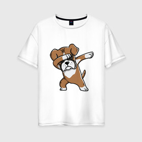 Женская футболка хлопок Oversize с принтом DAB Dog в городе Новоалтайск, 100% хлопок | свободный крой, круглый ворот, спущенный рукав, длина до линии бедер
 | amimals | best | dab | dabbig | dance | dog | doggy | freedom | hip hop | music | rap | woof | волк | гав | даб | даббинг | друг | животные | крутой | лучший | мопс | музыка | овчарка | пёс | песик | питомец | рэп | рэпер | свобода | собака