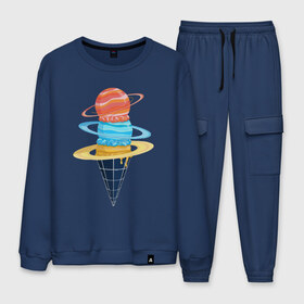Мужской костюм хлопок с принтом Space Ice Cream в городе Новоалтайск, 100% хлопок | на свитшоте круглая горловина, мягкая резинка по низу. Брюки заужены к низу, на них два вида карманов: два “обычных” по бокам и два объемных, с клапанами, расположенные ниже линии бедра. Брюки с мягкой трикотажной резинкой на поясе и по низу штанин. В поясе для дополнительного комфорта — широкие завязки | earth | express | futurama | galaxy | ice cream | moon | nasa | planet | space | star | world | астронавт | вселенная | гагарин | галактика | еда | звезда | звезды | земля | космонавт | космос | луна | мир | мороженое | н | наса | небо | планета