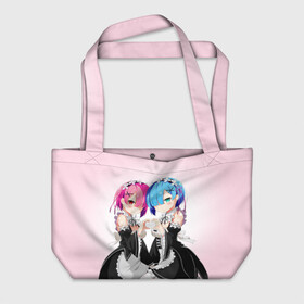 Пляжная сумка 3D с принтом Re:Zero. Рем и Рам в городе Новоалтайск, 100% полиэстер | застегивается на металлическую кнопку; внутренний карман застегивается на молнию. Стенки укреплены специальным мягким материалом, чтобы защитить содержимое от несильных ударов
 | re zero | re:zero. жизнь с нуля в альтернативном мире | re:zero. жизнь с нуля в другом мире | rezero | аниме | манга | рем | рем и рам | эмилия