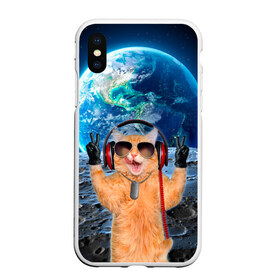 Чехол для iPhone XS Max матовый Кот на луне: в городе Новоалтайск, Силикон | Область печати: задняя сторона чехла, без боковых панелей | cat | астрономия | в космосе | в наушниках | в очках | грозовой кошак | животные | звезды | земля | илон маск | космическая | космонавт | космос | кот | котейка | котики | луна | луноход | на фоне земли