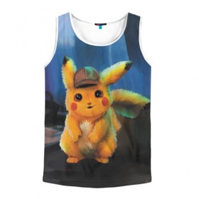 Мужская майка 3D с принтом Detective Pikachu в городе Новоалтайск, 100% полиэстер | круглая горловина, приталенный силуэт, длина до линии бедра. Пройма и горловина окантованы тонкой бейкой | Тематика изображения на принте: detective pikachu | pikachu | pokemon | детектив пикачу | пика | покемон