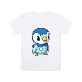 Детская футболка хлопок с принтом Piplup в городе Новоалтайск, 100% хлопок | круглый вырез горловины, полуприлегающий силуэт, длина до линии бедер | piplup | пингвин | пингвиненок | пиплуп | покемон | покемоны | синий