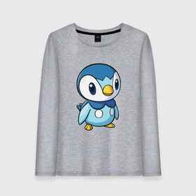 Женский лонгслив хлопок с принтом Piplup в городе Новоалтайск, 100% хлопок |  | piplup | пингвин | пингвиненок | пиплуп | покемон | покемоны | синий