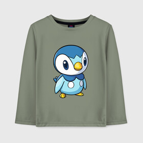 Детский лонгслив хлопок с принтом Piplup в городе Новоалтайск, 100% хлопок | круглый вырез горловины, полуприлегающий силуэт, длина до линии бедер | piplup | пингвин | пингвиненок | пиплуп | покемон | покемоны | синий