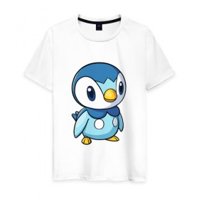 Мужская футболка хлопок с принтом Piplup в городе Новоалтайск, 100% хлопок | прямой крой, круглый вырез горловины, длина до линии бедер, слегка спущенное плечо. | piplup | пингвин | пингвиненок | пиплуп | покемон | покемоны | синий