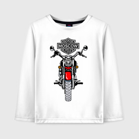Детский лонгслив хлопок с принтом Motor Moscow Cycles в городе Новоалтайск, 100% хлопок | круглый вырез горловины, полуприлегающий силуэт, длина до линии бедер | cycles | moscow | motor | байк | мотоцикл