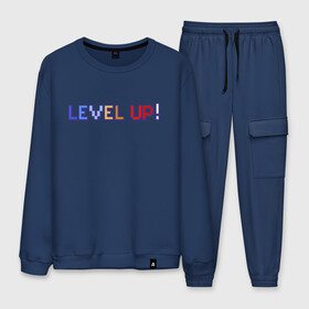 Мужской костюм хлопок с принтом LEVEL UP! в городе Новоалтайск, 100% хлопок | на свитшоте круглая горловина, мягкая резинка по низу. Брюки заужены к низу, на них два вида карманов: два “обычных” по бокам и два объемных, с клапанами, расположенные ниже линии бедра. Брюки с мягкой трикотажной резинкой на поясе и по низу штанин. В поясе для дополнительного комфорта — широкие завязки | 8 бит | 8bit | cs | fortnite | game | gaming | gta | minecraft | nintendo | playstation | ps | retro | rpg | steam | twitch | xbox | гта | игрок | игры | нинтендо | пиксель | ретро | рпг | стим | шутер