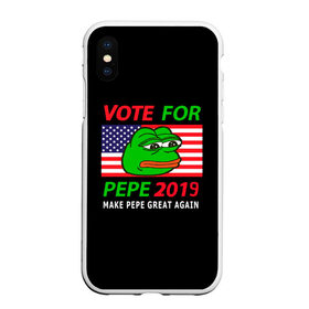 Чехол для iPhone XS Max матовый с принтом Vote for pepe в городе Новоалтайск, Силикон | Область печати: задняя сторона чехла, без боковых панелей | Тематика изображения на принте: bad | dab | frog | good | kek | make pepe great again | pepe | sad | sad frog | vote for pepe | кек | лягушка | мем | мемы | пепе | со смыслом | фрог
