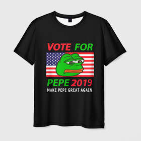 Мужская футболка 3D с принтом Vote for pepe в городе Новоалтайск, 100% полиэфир | прямой крой, круглый вырез горловины, длина до линии бедер | bad | dab | frog | good | kek | make pepe great again | pepe | sad | sad frog | vote for pepe | кек | лягушка | мем | мемы | пепе | со смыслом | фрог