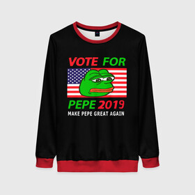 Женский свитшот 3D с принтом Vote for pepe в городе Новоалтайск, 100% полиэстер с мягким внутренним слоем | круглый вырез горловины, мягкая резинка на манжетах и поясе, свободная посадка по фигуре | bad | dab | frog | good | kek | make pepe great again | pepe | sad | sad frog | vote for pepe | кек | лягушка | мем | мемы | пепе | со смыслом | фрог