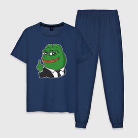 Мужская пижама хлопок с принтом Pepe в городе Новоалтайск, 100% хлопок | брюки и футболка прямого кроя, без карманов, на брюках мягкая резинка на поясе и по низу штанин
 | bad | dab | frog | good | kek | make pepe great again | pepe | sad | sad frog | vote for pepe | кек | лягушка | мем | мемы | пепе | со смыслом | фрог