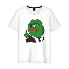 Мужская футболка хлопок с принтом Pepe в городе Новоалтайск, 100% хлопок | прямой крой, круглый вырез горловины, длина до линии бедер, слегка спущенное плечо. | bad | dab | frog | good | kek | make pepe great again | pepe | sad | sad frog | vote for pepe | кек | лягушка | мем | мемы | пепе | со смыслом | фрог