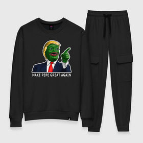 Женский костюм хлопок с принтом Great Pepe в городе Новоалтайск, 100% хлопок | на свитшоте круглая горловина, мягкая резинка по низу. Брюки заужены к низу, на них два вида карманов: два 