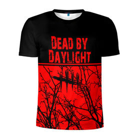 Мужская футболка 3D спортивная с принтом Dead by Daylight в городе Новоалтайск, 100% полиэстер с улучшенными характеристиками | приталенный силуэт, круглая горловина, широкие плечи, сужается к линии бедра | dead by daylight | деад бай деад лайт | жуть | игра | компьютерная игра | кровь | ужасы