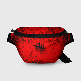 Поясная сумка 3D с принтом Dead by Daylight в городе Новоалтайск, 100% полиэстер | плотная ткань, ремень с регулируемой длиной, внутри несколько карманов для мелочей, основное отделение и карман с обратной стороны сумки застегиваются на молнию | dead by daylight | ветки | деад бай деад лайт | деревья | жуть | игра | компьютерная игра | красный | красный и черный | кровь | ужасы | черный