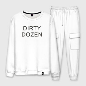 Мужской костюм хлопок с принтом DIRTY DOZEN (The Prodigy) в городе Новоалтайск, 100% хлопок | на свитшоте круглая горловина, мягкая резинка по низу. Брюки заужены к низу, на них два вида карманов: два “обычных” по бокам и два объемных, с клапанами, расположенные ниже линии бедра. Брюки с мягкой трикотажной резинкой на поясе и по низу штанин. В поясе для дополнительного комфорта — широкие завязки | Тематика изображения на принте: dirty dozen | keith flint | the prodigy | кинт флинт | клубная музыка | продиджи