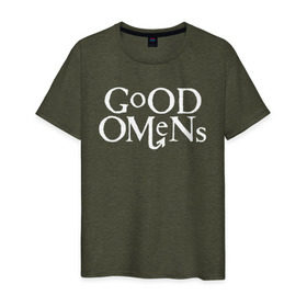 Мужская футболка хлопок с принтом Good Omens в городе Новоалтайск, 100% хлопок | прямой крой, круглый вырез горловины, длина до линии бедер, слегка спущенное плечо. | Тематика изображения на принте: david | good | michael | omens | sheen | tennant | азирафель | ангел | благие | демон | дэвид | знамения | кроули | майкл | падший | теннант | шин