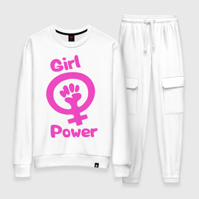 Женский костюм хлопок с принтом Girl Power в городе Новоалтайск, 100% хлопок | на свитшоте круглая горловина, мягкая резинка по низу. Брюки заужены к низу, на них два вида карманов: два 