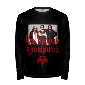 Мужской лонгслив 3D с принтом Hollywood Vampires в городе Новоалтайск, 100% полиэстер | длинные рукава, круглый вырез горловины, полуприлегающий силуэт | 2019 | 2020 | aerosmith | альтернатива | голливудские вампиры | группа | дафф маккаган | джо перри | джонни депп | кантри | лого | металл | музыка | панк | поклонники | рок | тур в россии | фото | хард рок