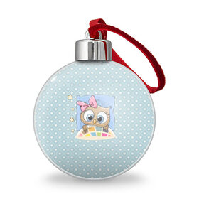 Ёлочный шар с принтом Совушка под одеялом в городе Новоалтайск, Пластик | Диаметр: 77 мм | глазастик | звездочки | лапки | маленькая | милая | милый | ночная | одеяло | пижама | подушка | птенец | птичка | пушистик | сердечки | сова | совенок | совушка | сон | спокойной ночи