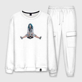 Мужской костюм хлопок с принтом Billie Eilish в городе Новоалтайск, 100% хлопок | на свитшоте круглая горловина, мягкая резинка по низу. Брюки заужены к низу, на них два вида карманов: два “обычных” по бокам и два объемных, с клапанами, расположенные ниже линии бедра. Брюки с мягкой трикотажной резинкой на поясе и по низу штанин. В поясе для дополнительного комфорта — широкие завязки | ailish | billi | billie eilish | bury a friend | copycat | crown | dont smile at me | lovely | music | my boy | party favor | pop | били | билли айлиш | музыка | певица | поп | эйлиш