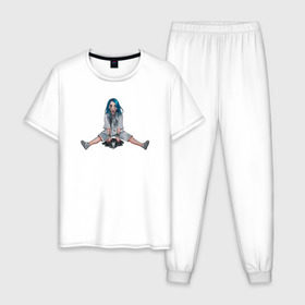 Мужская пижама хлопок с принтом Billie Eilish в городе Новоалтайск, 100% хлопок | брюки и футболка прямого кроя, без карманов, на брюках мягкая резинка на поясе и по низу штанин
 | ailish | billi | billie eilish | bury a friend | copycat | crown | dont smile at me | lovely | music | my boy | party favor | pop | били | билли айлиш | музыка | певица | поп | эйлиш