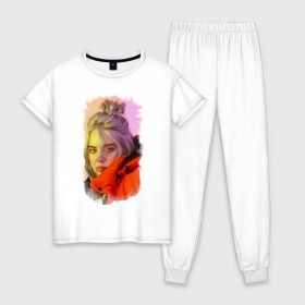 Женская пижама хлопок с принтом Billie Eilish в городе Новоалтайск, 100% хлопок | брюки и футболка прямого кроя, без карманов, на брюках мягкая резинка на поясе и по низу штанин | billie eilish | billie eilish bury | wheres my mind