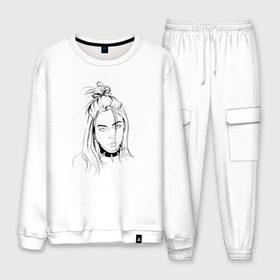 Мужской костюм хлопок с принтом Billie Eilish в городе Новоалтайск, 100% хлопок | на свитшоте круглая горловина, мягкая резинка по низу. Брюки заужены к низу, на них два вида карманов: два “обычных” по бокам и два объемных, с клапанами, расположенные ниже линии бедра. Брюки с мягкой трикотажной резинкой на поясе и по низу штанин. В поясе для дополнительного комфорта — широкие завязки | music | pop | айлиш | билли | музыка