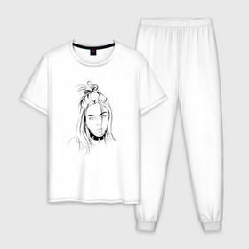Мужская пижама хлопок с принтом Billie Eilish в городе Новоалтайск, 100% хлопок | брюки и футболка прямого кроя, без карманов, на брюках мягкая резинка на поясе и по низу штанин
 | music | pop | айлиш | билли | музыка