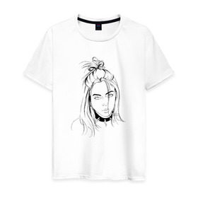 Мужская футболка хлопок с принтом Billie Eilish в городе Новоалтайск, 100% хлопок | прямой крой, круглый вырез горловины, длина до линии бедер, слегка спущенное плечо. | music | pop | айлиш | билли | музыка