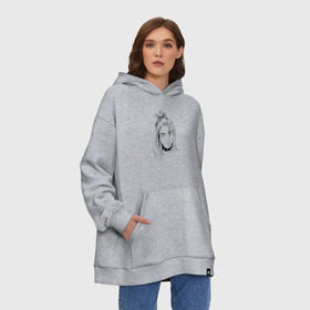 Худи SuperOversize хлопок с принтом Billie Eilish в городе Новоалтайск, 70% хлопок, 30% полиэстер, мягкий начес внутри | карман-кенгуру, эластичная резинка на манжетах и по нижней кромке, двухслойный капюшон
 | music | pop | айлиш | билли | музыка