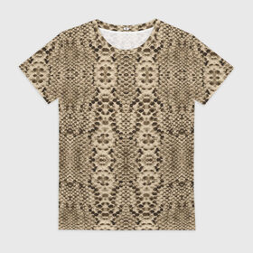 Женская футболка 3D с принтом Кожа питона в городе Новоалтайск, 100% полиэфир ( синтетическое хлопкоподобное полотно) | прямой крой, круглый вырез горловины, длина до линии бедер | змей | змея | кобра | кожа | питон | удав | хладнокровное | чешуя