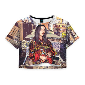 Женская футболка 3D укороченная с принтом Billie Eilish в городе Новоалтайск, 100% полиэстер | круглая горловина, длина футболки до линии талии, рукава с отворотами | Тематика изображения на принте: билли айлиш | певица