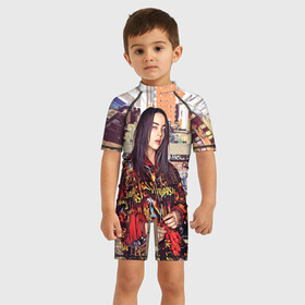 Детский купальный костюм 3D с принтом Billie Eilish в городе Новоалтайск, Полиэстер 85%, Спандекс 15% | застежка на молнии на спине | билли айлиш | певица