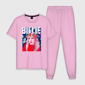 Мужская пижама хлопок с принтом Billie Eilish в городе Новоалтайск, 100% хлопок | брюки и футболка прямого кроя, без карманов, на брюках мягкая резинка на поясе и по низу штанин
 | ailish | billi | billie eilish | bury a friend | copycat | crown | dont smile at me | lovely | music | my boy | party favor | pop | били | билли айлиш | музыка | певица | поп | эйлиш